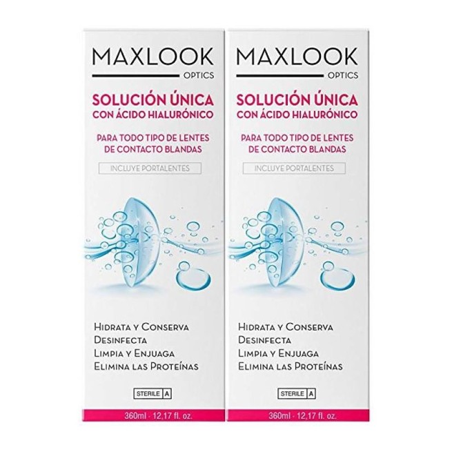 Maxlook Solución Única+ con Ácido Hialurónico Duplo 360 ml + Portalentes