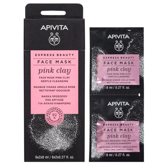 Apivita Mascarilla Facial Limpieza Suave Arcilla Rosa 2 Por 8 ml