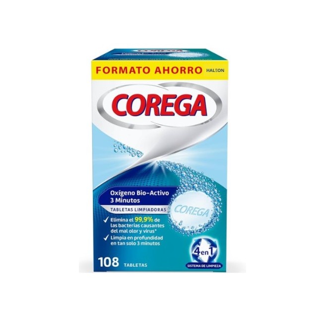Corega Oxígeno Bio-Activo Limpieza Prótesis Dental 108 Tabletas