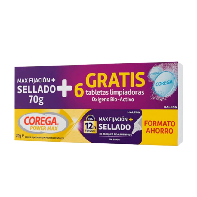 Corega Max Fijación y Sellado + Corega Oxígeno Bio-activo 70 g + 6 Tabletas