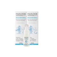 Maxlook Optics Solución Única Pack 2 X 360 ml + 60 ml + Portalentes. Para Mantener y Limpiar Las Lentes de Contacto Blandas.