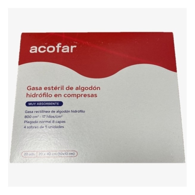 Acofar Gasa Esteril Algodon Hidrofilo Compresas 20 X 40 20 U
