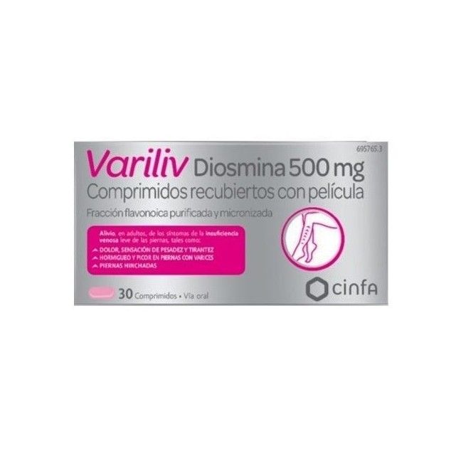 VARILIV DIOSMINA 500 MG COMPRIMIDOS RECUBIERTOS CON PELÍCULA, 30 COMPRIMIDOS