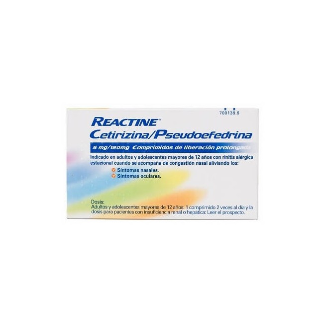 REACTINE CETIRIZINA/PSEUDOEFEDRINA 5MG/120MG, 14 COMPRIMIDOS DE LIBERACIÓN PROLONGADA