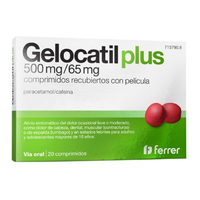 Gelocatil Plus 500Mg/65Mg, 20 Comprimidos Recubiertos con Película