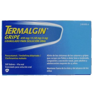 Termalgin Gripe 650Mg/15,58Mg/4Mg Granulado Para Solución Oral, 10 Sobres