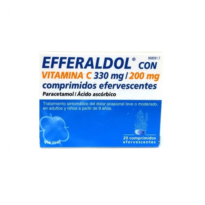 Efferaldol con Vitamina C 330Mg/200Mg, 20 Comprimidos Efervescentes