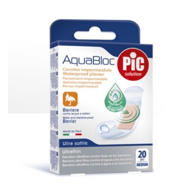 COMPRAR PIC SOLUTION AQUABLOC CON BACTERICIDA 20 APOSITOS ADHESIVOS