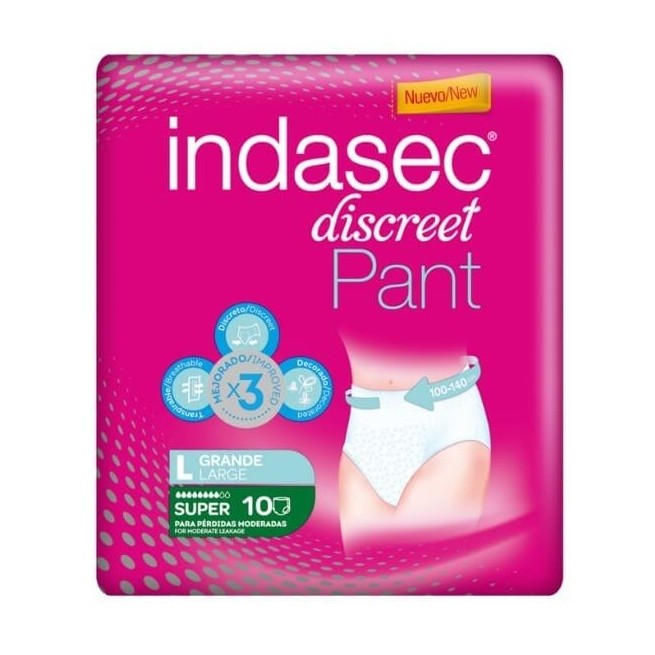 COMPRAR INDASEC DISCREET PANT TALLA GRANDE 10 UDS